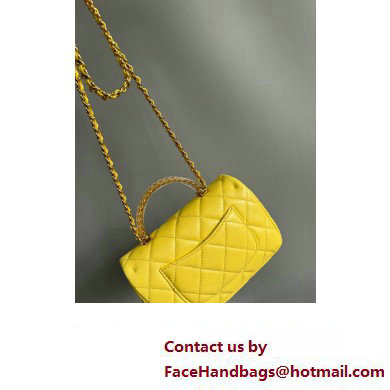 Chanel Lambskin, Resin  &  Gold-Tone Metal Mini Flap Bag with Top Handle AS4847 Yellow 2024